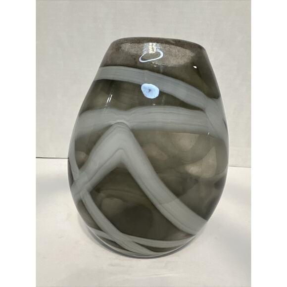 Vintage Murano Art Glass Vase 8" Smoky Gray White Swirl Hand Blown - Picture 1 of 6